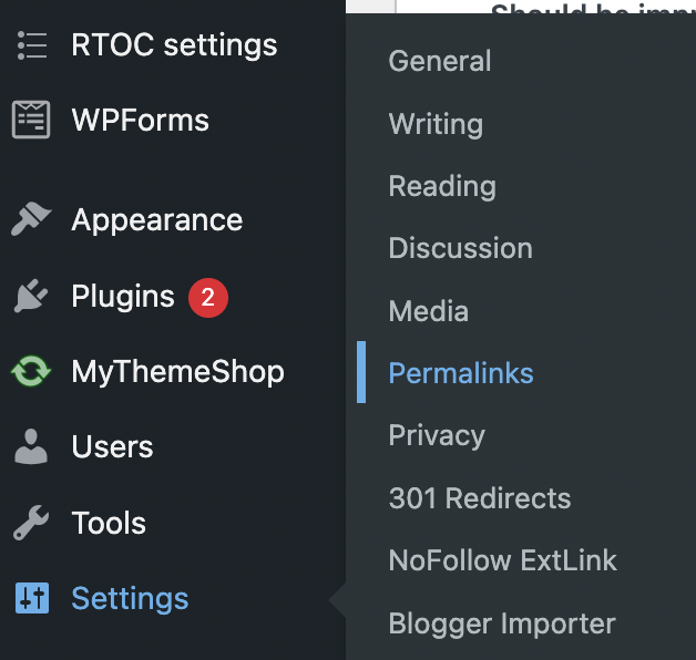 WordPress settings